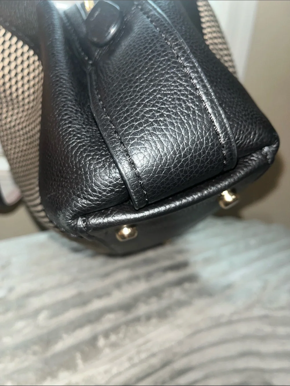 COACH Black & White Patterned Tote Bag with Black Trim